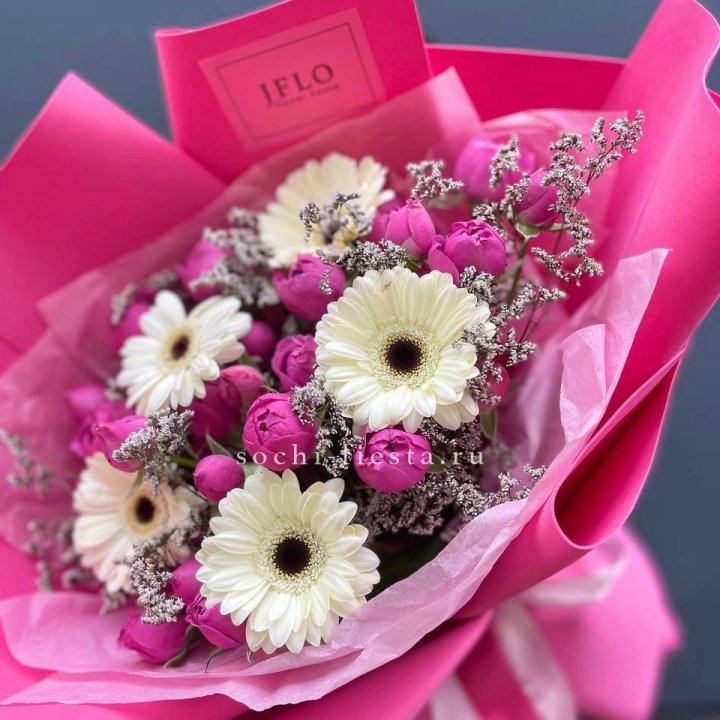 Букет гербер и мисти бабблс  в Новокузнецке