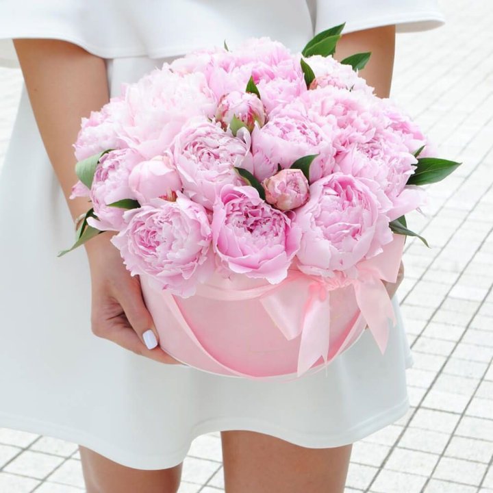 Пионы в шляпной коробке в Новокузнецке