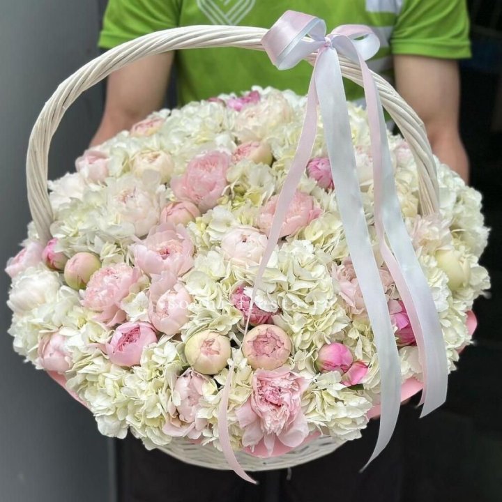 Премиум корзина гортензий и пионов в Новокузнецке