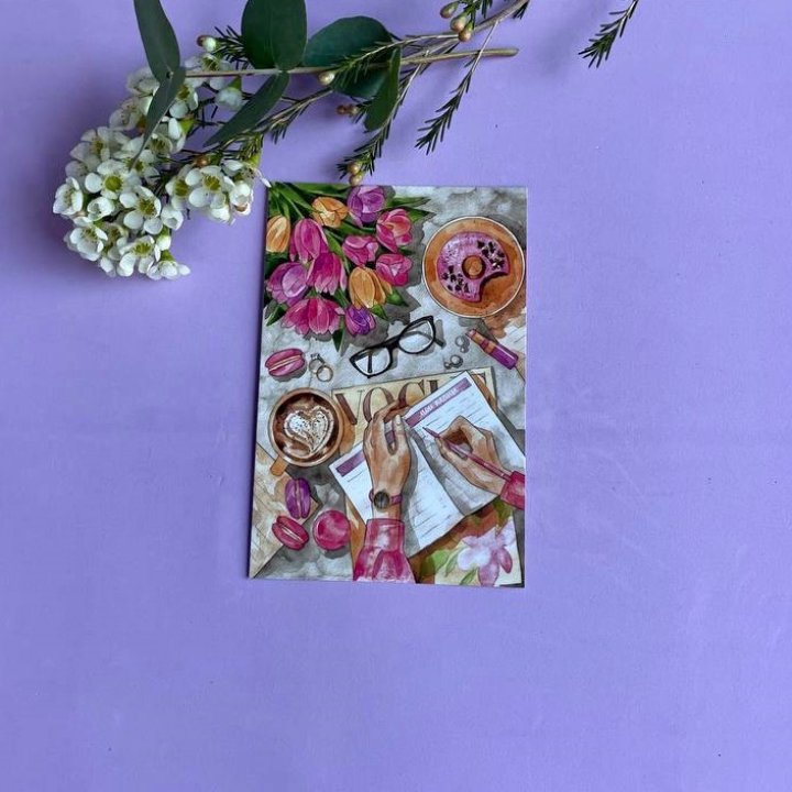 Открытка к букету "Леди на работе" в Новокузнецке