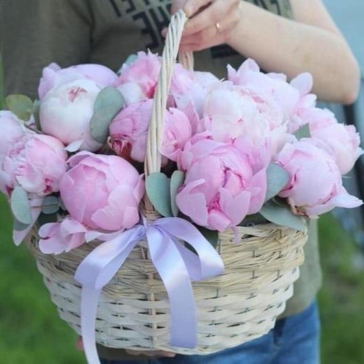 15 пионов в корзине в Новокузнецке