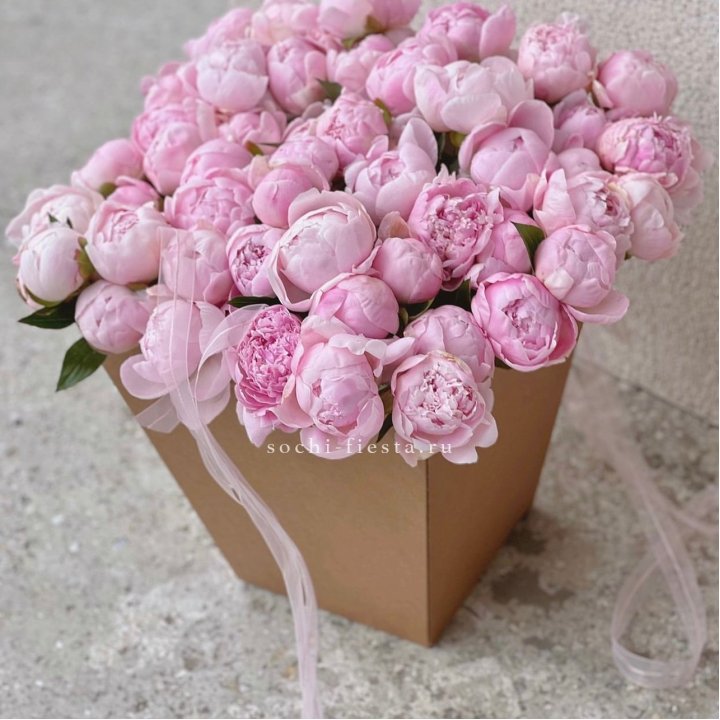 49 пионов в крафт коробке в Новокузнецке