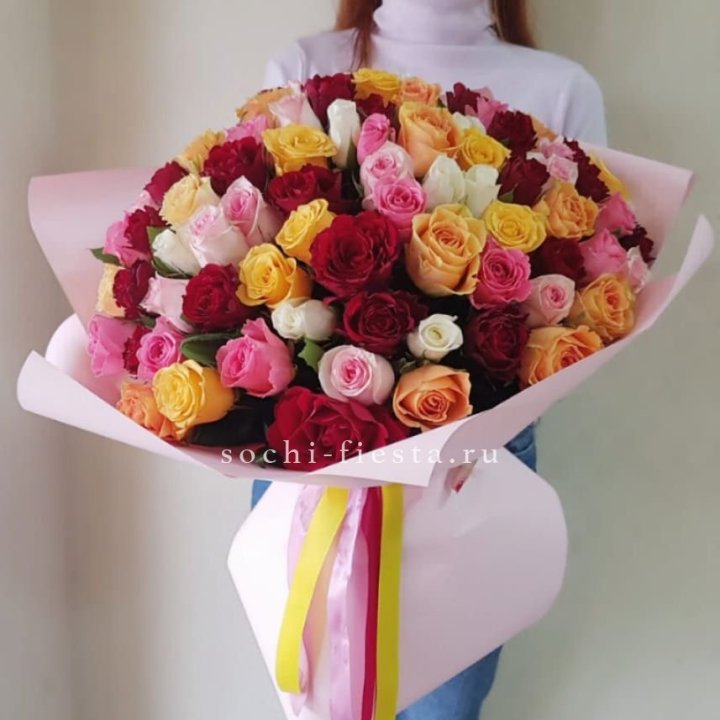 101 роза Кенийский микс "Нежность" в Новокузнецке